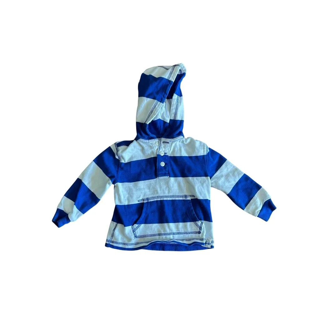 Ralph Lauren Kids Blue White Striped Cotton Hoodie‎ Pullover 24M 2T